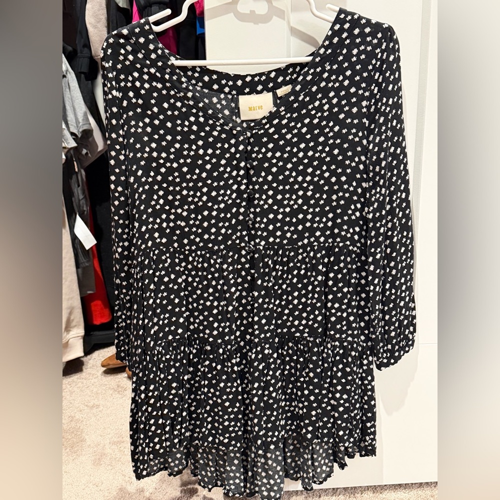 Maeve Black and White Polka Dot Top